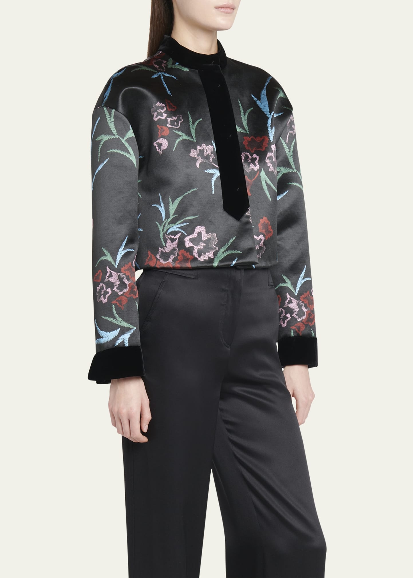 Silk-Blend Floral Shirt Jacket - 4