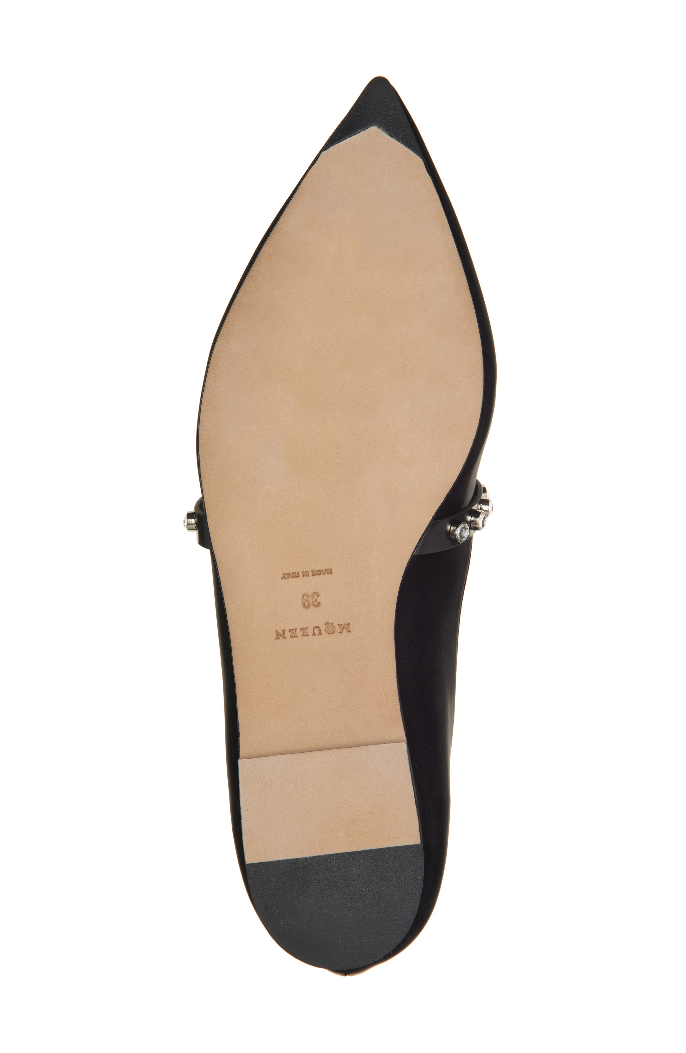 McQueen Crystal Embellished Pointed Toe Mary Jane Flat in Black/Black/Silver at Nordstrom - 6