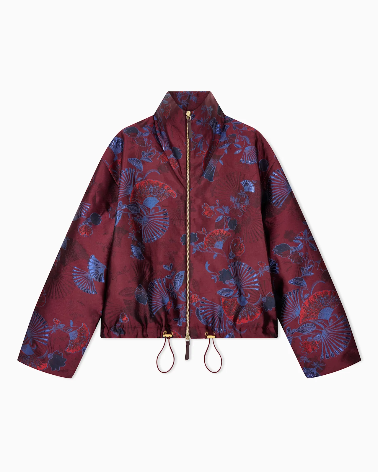 FULL-ZIP JACQUARD JACKET IN SILK BLEND WITH GINKGO PATTERN - 1