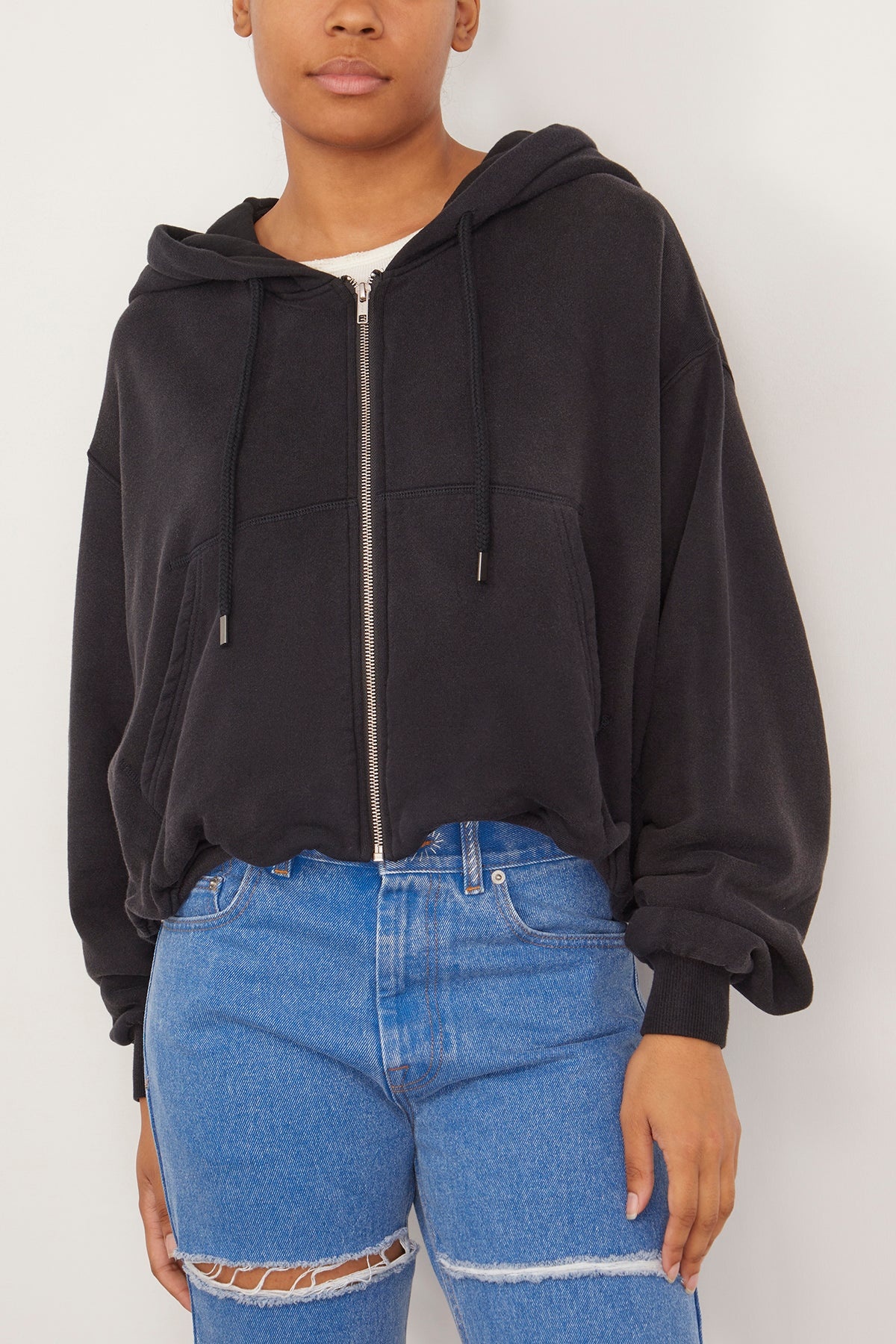 Balloon Zip-Up Hoodie in Black - 3