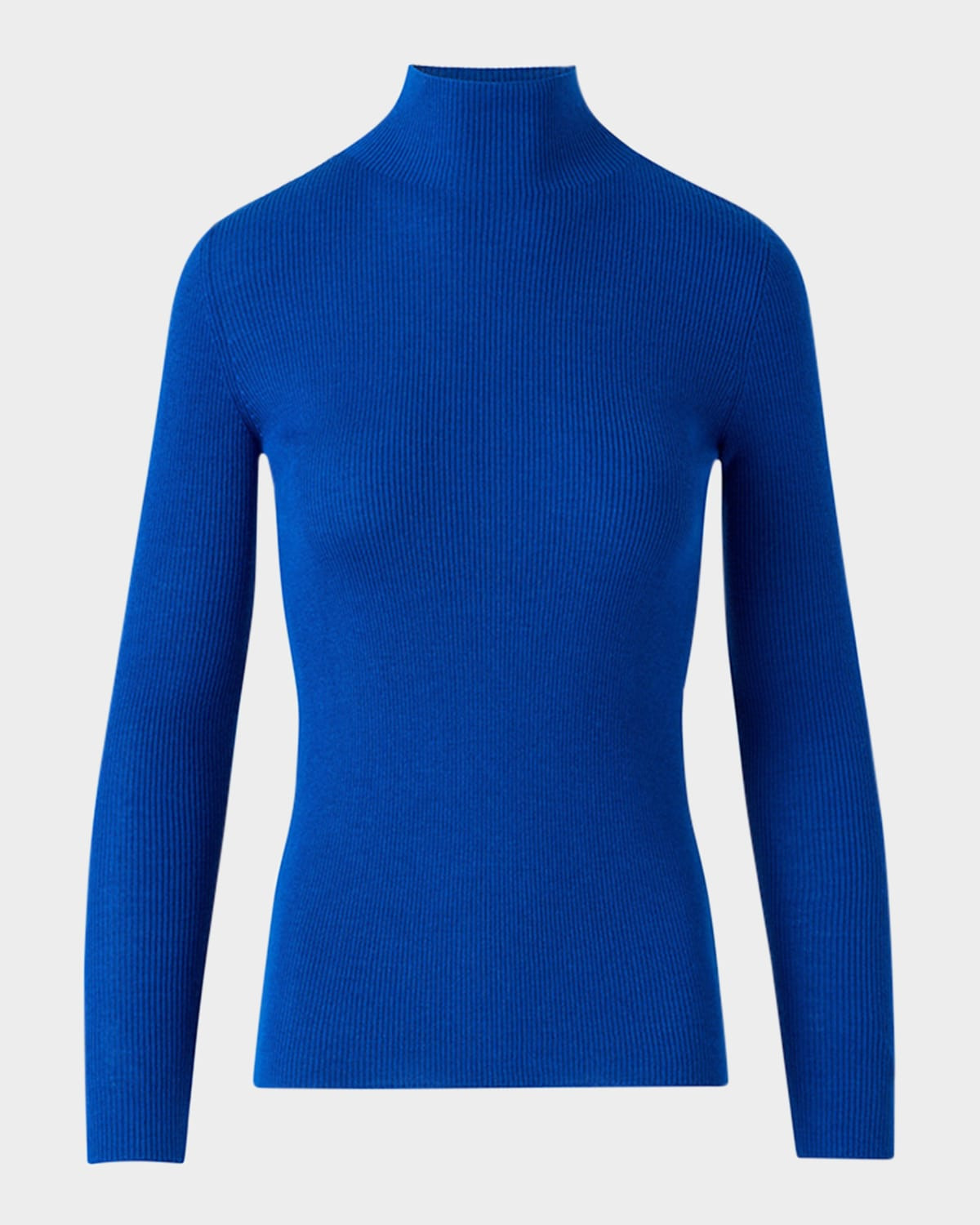 Mock-Neck Cashmere-Silk Fine Rib Sweater - 1