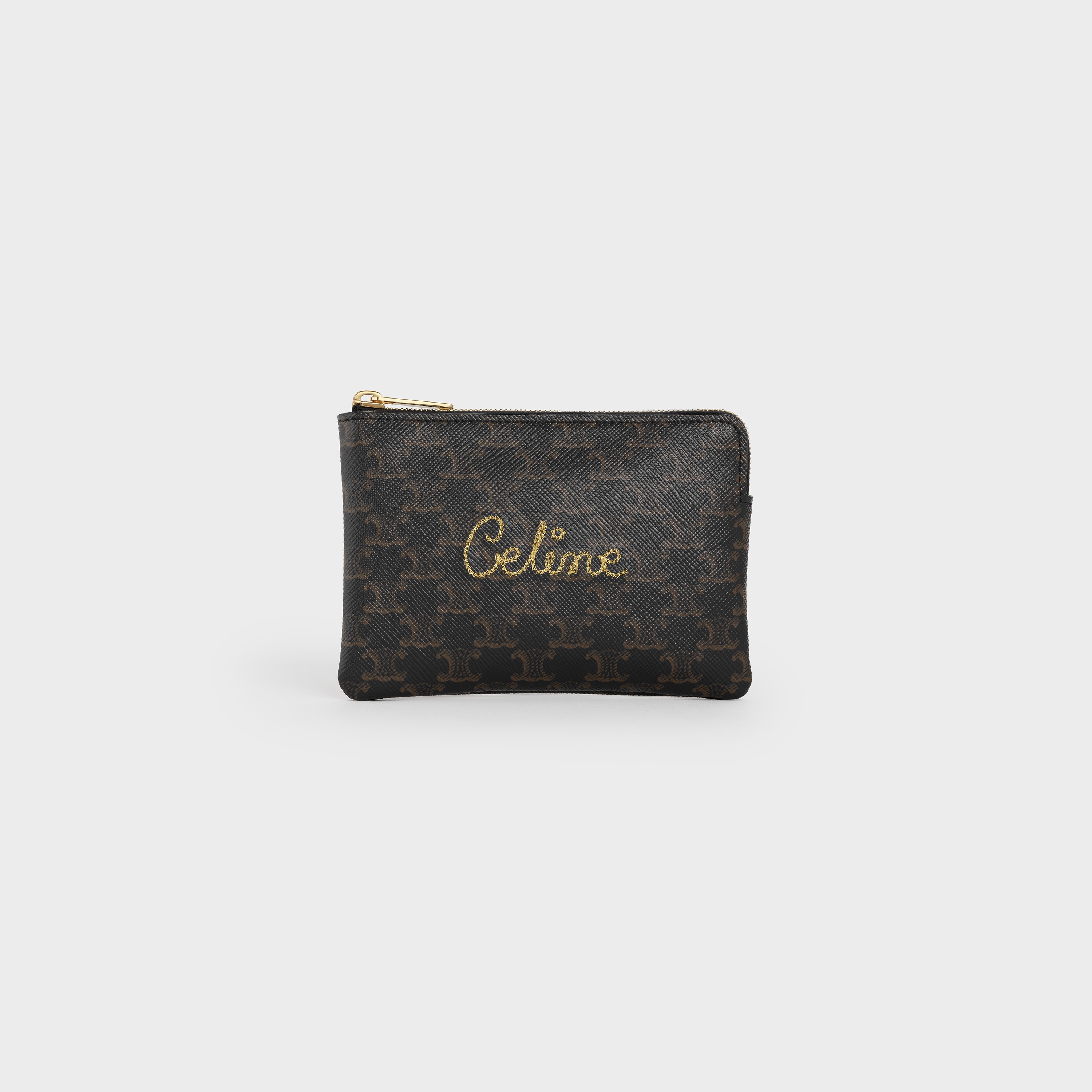 COIN & CARD POUCH WITH HOOK IN TRIOMPHE CANVAS WITH EMBROIDERED CELINE - 1