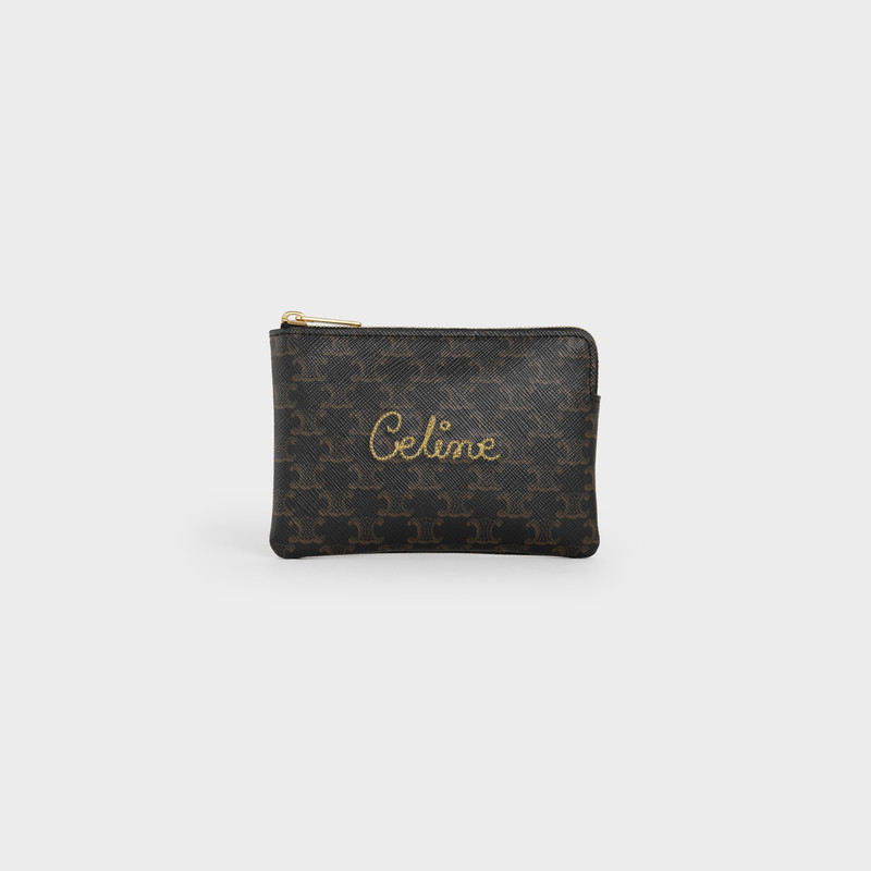 COIN & CARD POUCH WITH HOOK IN TRIOMPHE CANVAS WITH EMBROIDERED CELINE 1