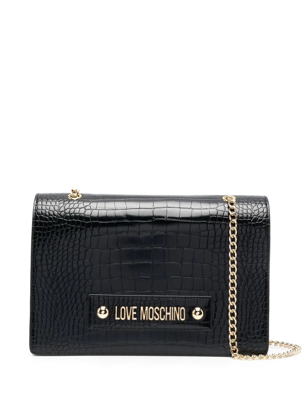 logo-embellished croc-effect shoulder bag - 1