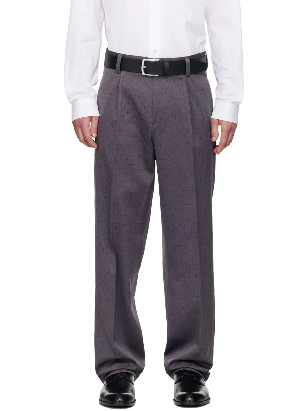 Gray Checked Modern-Fit Trousers - 1