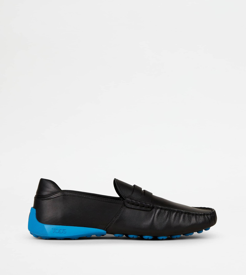 LOAFERS IN LEATHER - BLACK, LIGHT BLUE 1