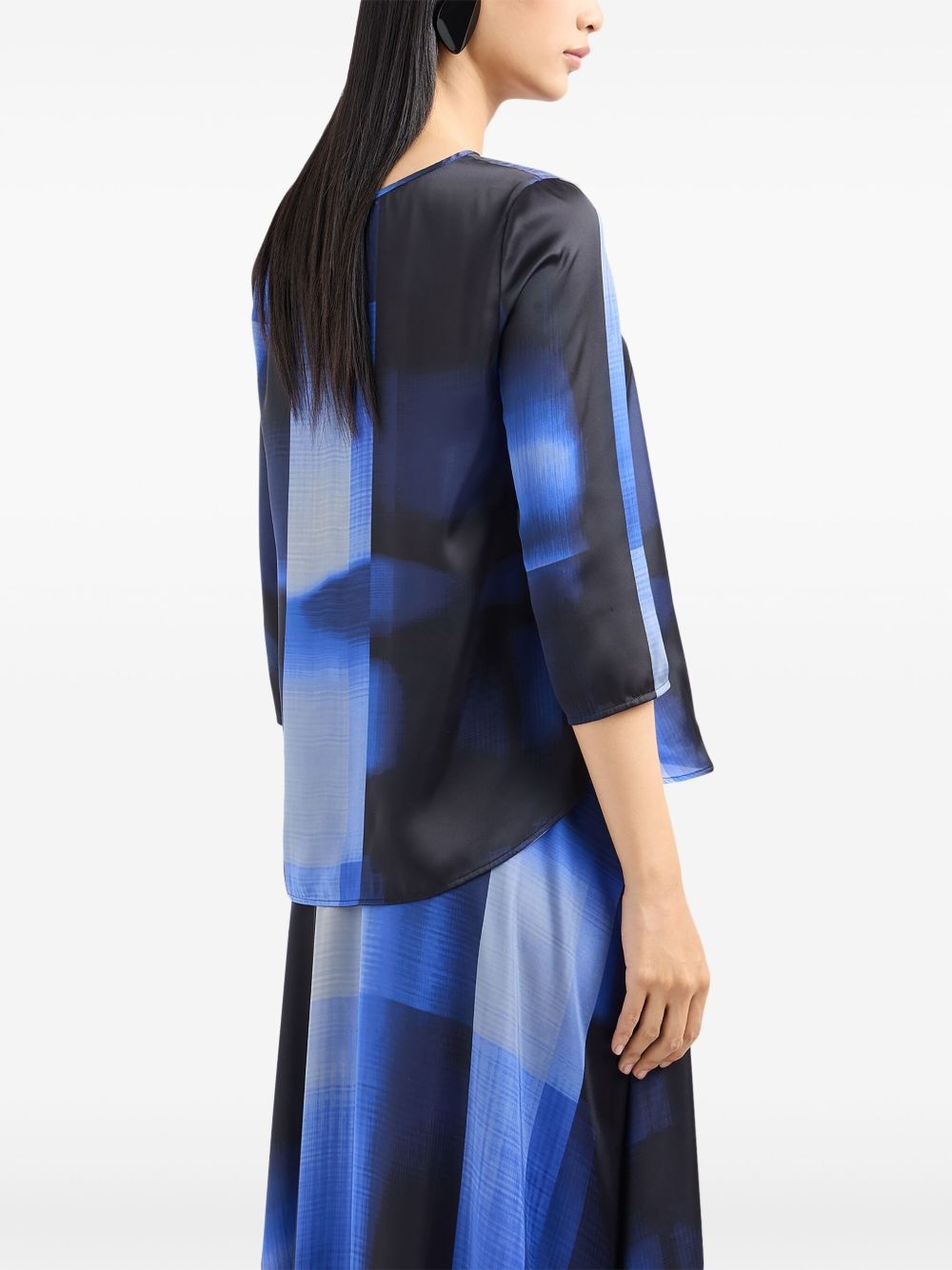 colour-block-print keyhole blouse - 4