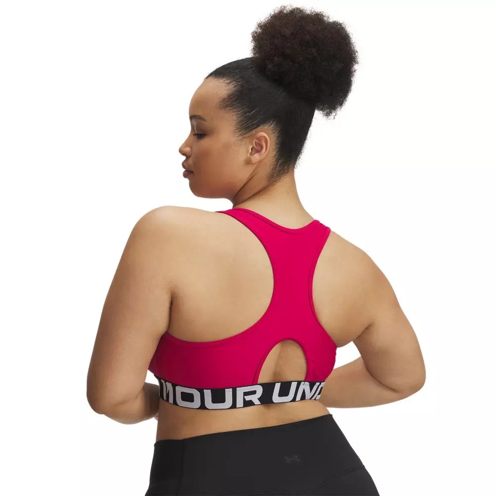 Women's HeatGear Armour Mid Branded Medium Support Sports Bra - Pink/White - 2