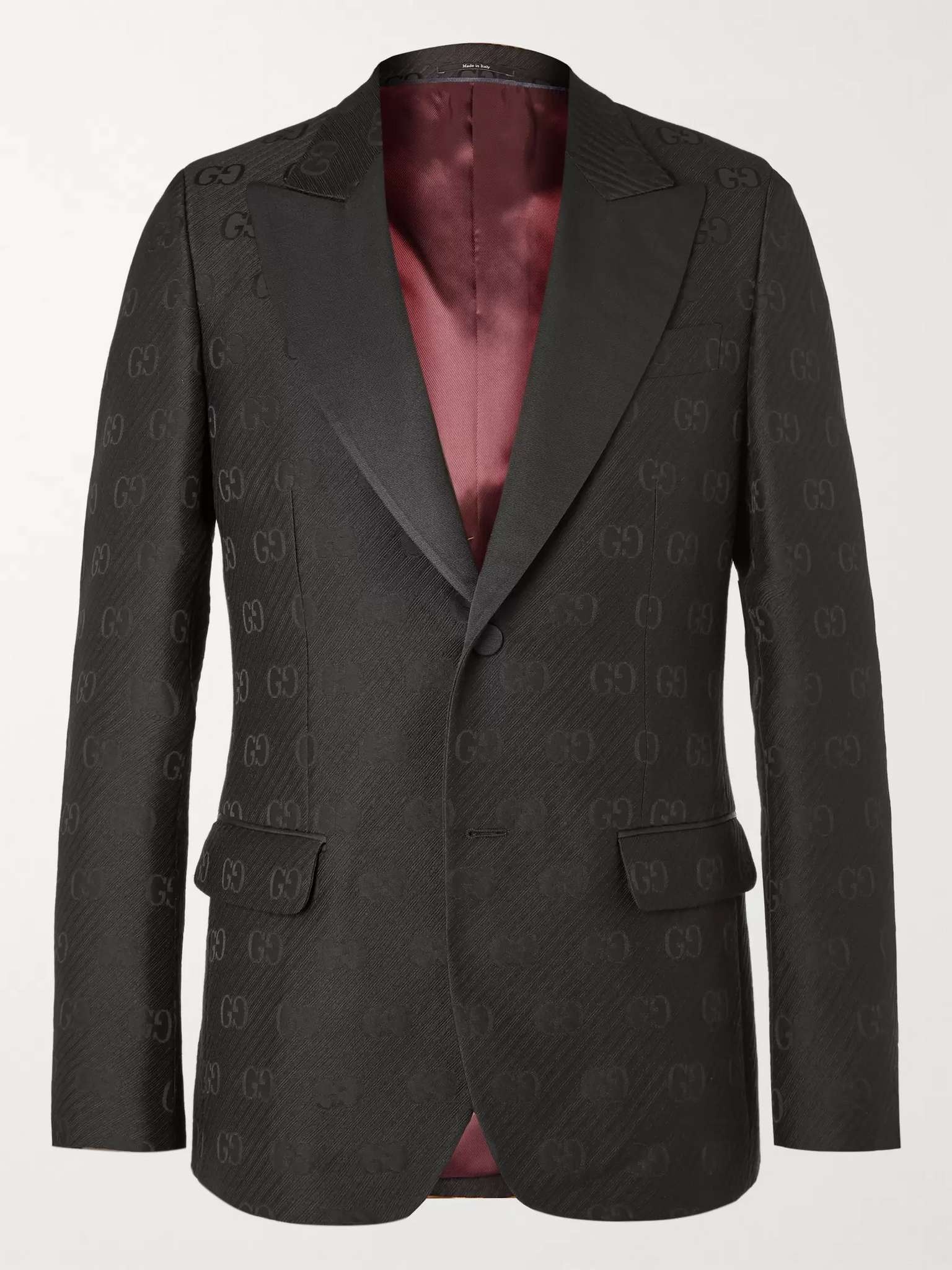 Faille-Trimmed Logo-Jacquard Wool and Silk-Blend Tuxedo Jacket - 1