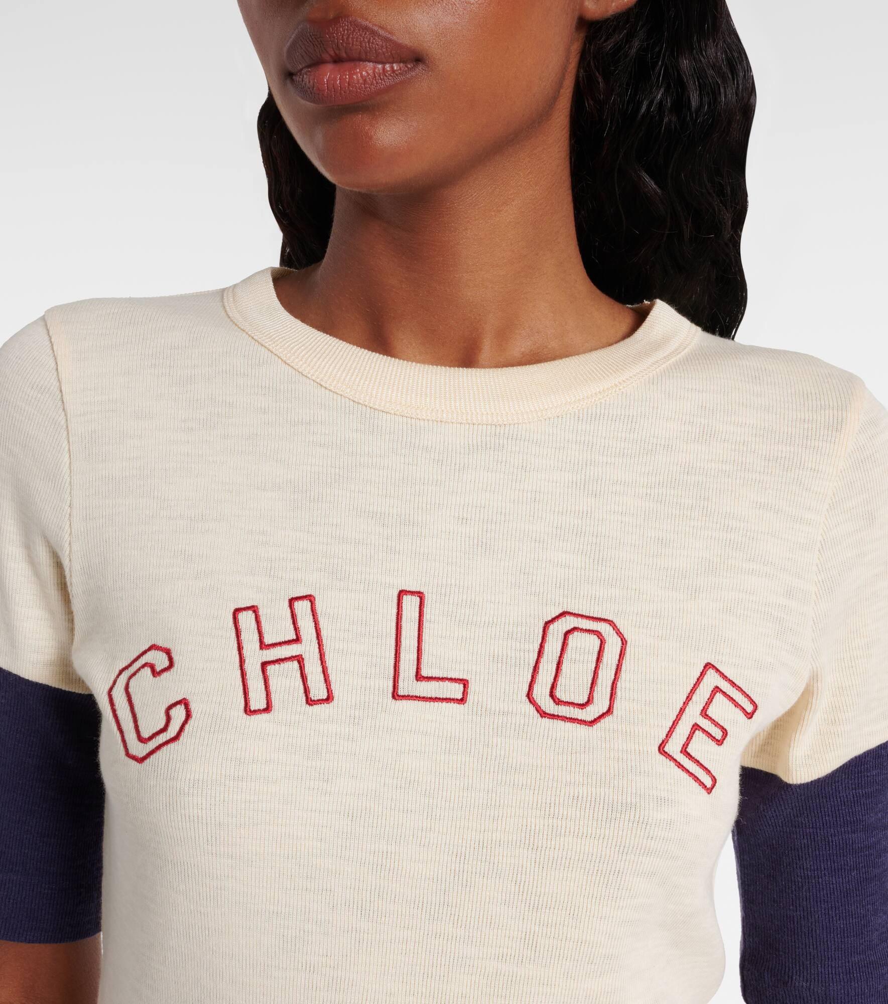Logo cotton and wool flamé T-shirt - 4
