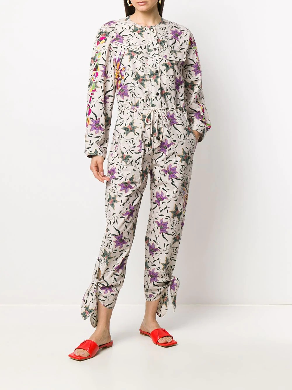 floral print long-sleeve jumpsuit - 2