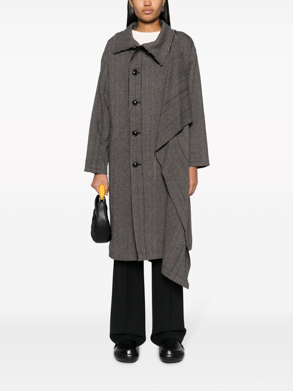 herringbone-pattern asymmetric coat - 2