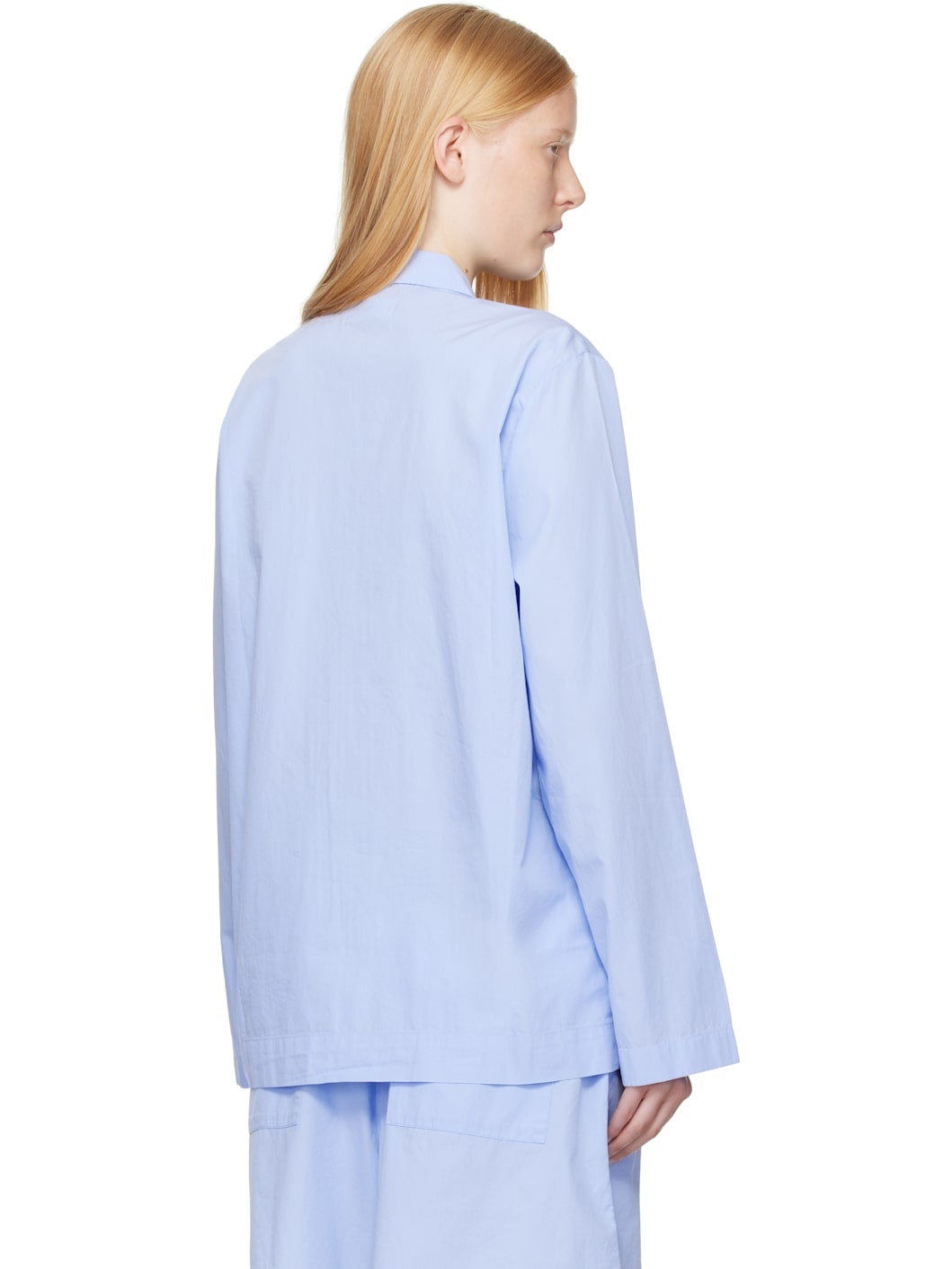 Blue Poplin Long-Sleeved Pyjama Shirt - 3