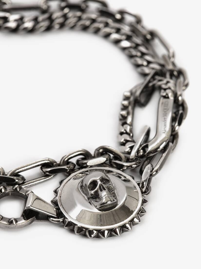 Skull And Stud Chain Bracelet in Antique Silver - 3