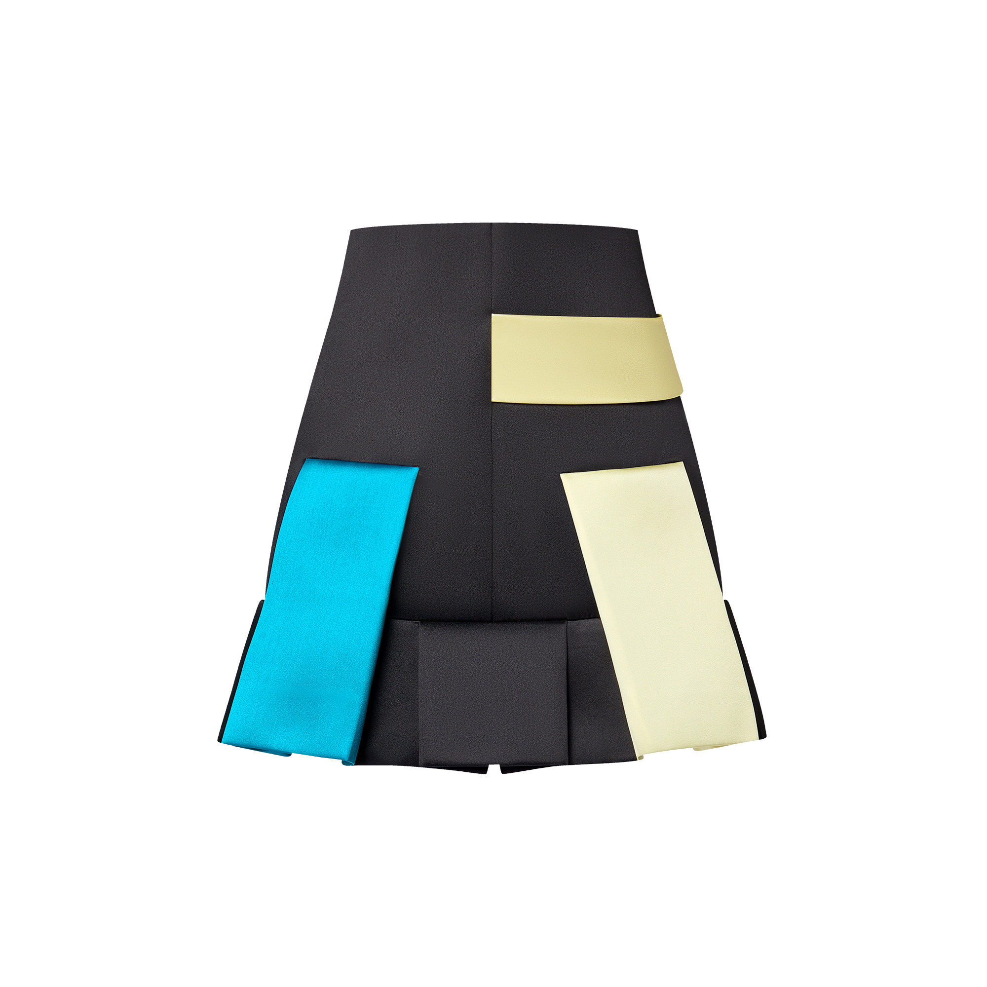 Color-Blocked Button Tab Pleat Skirt - 3
