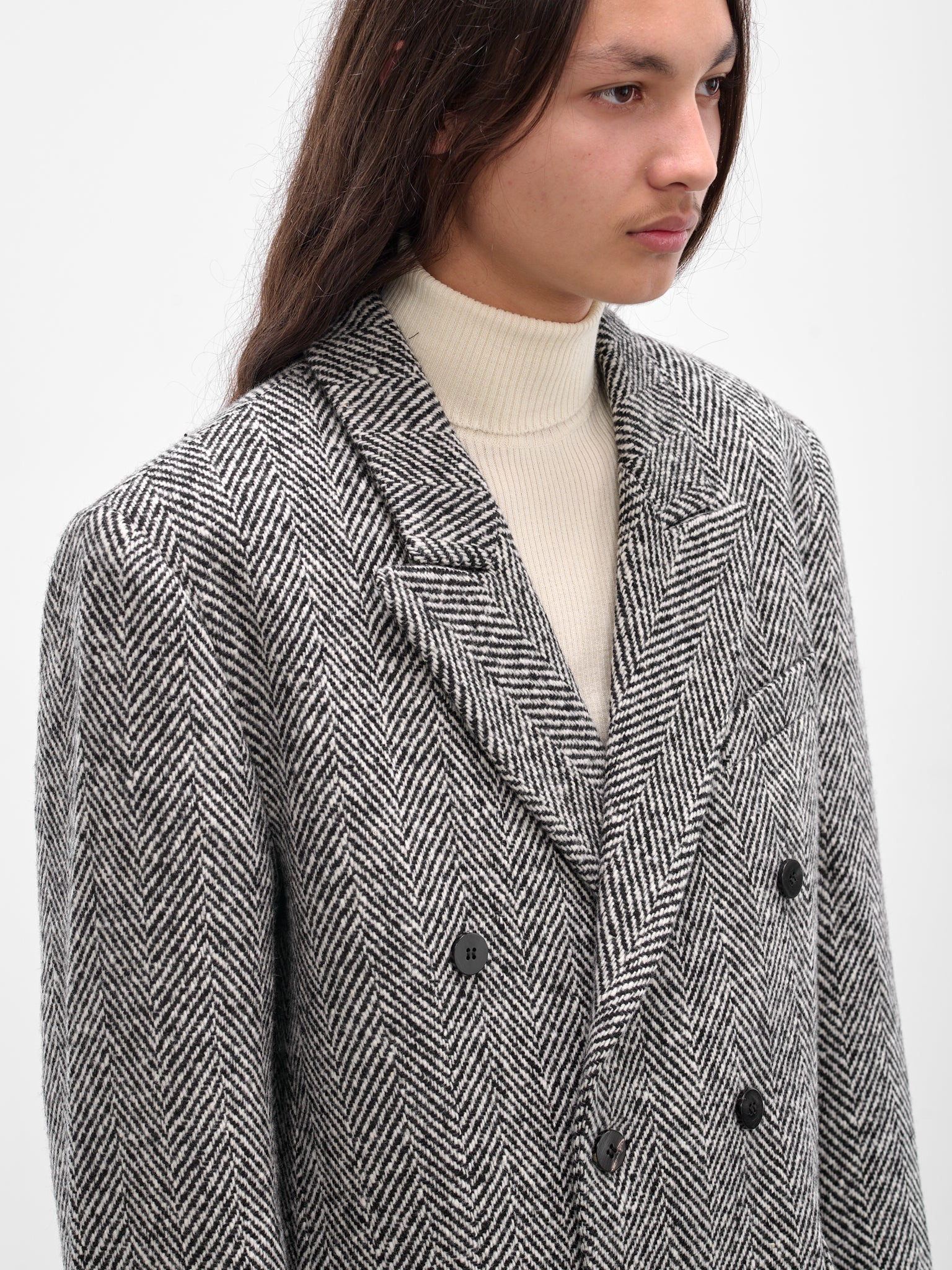 Gray Herringbone Double-Breasted Coat - 4