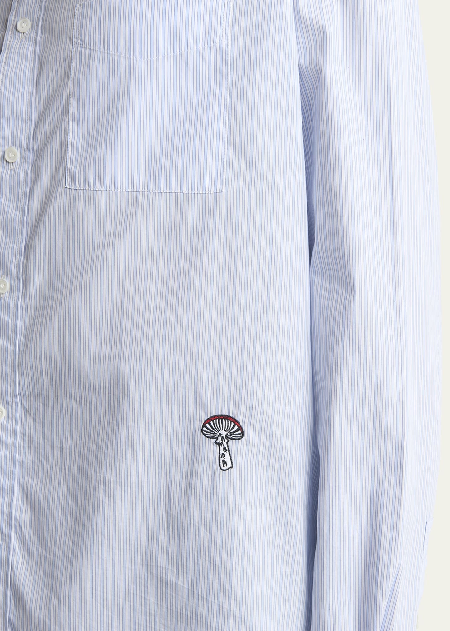 Men's Fine Stripe Poplin Shirt with Embroidered Mushroom Patch - 5