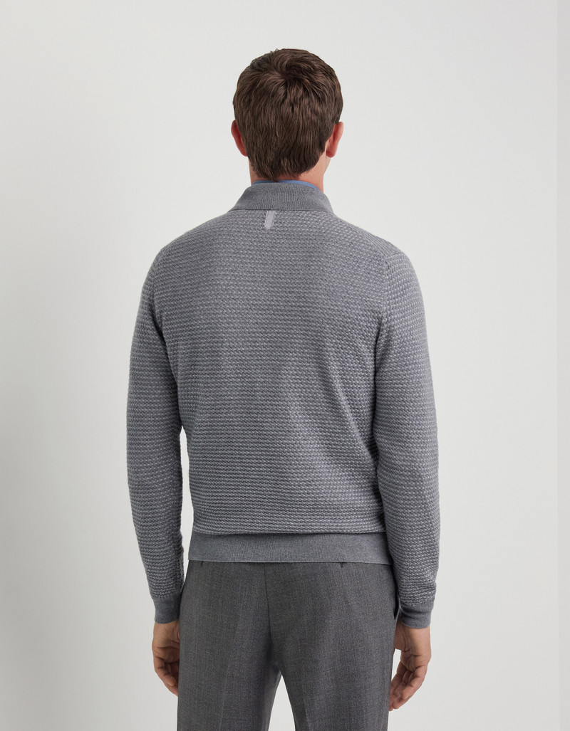 ZIP POLO IN LIGHT GRAY EXTRAFINE MERINO WOOL 4
