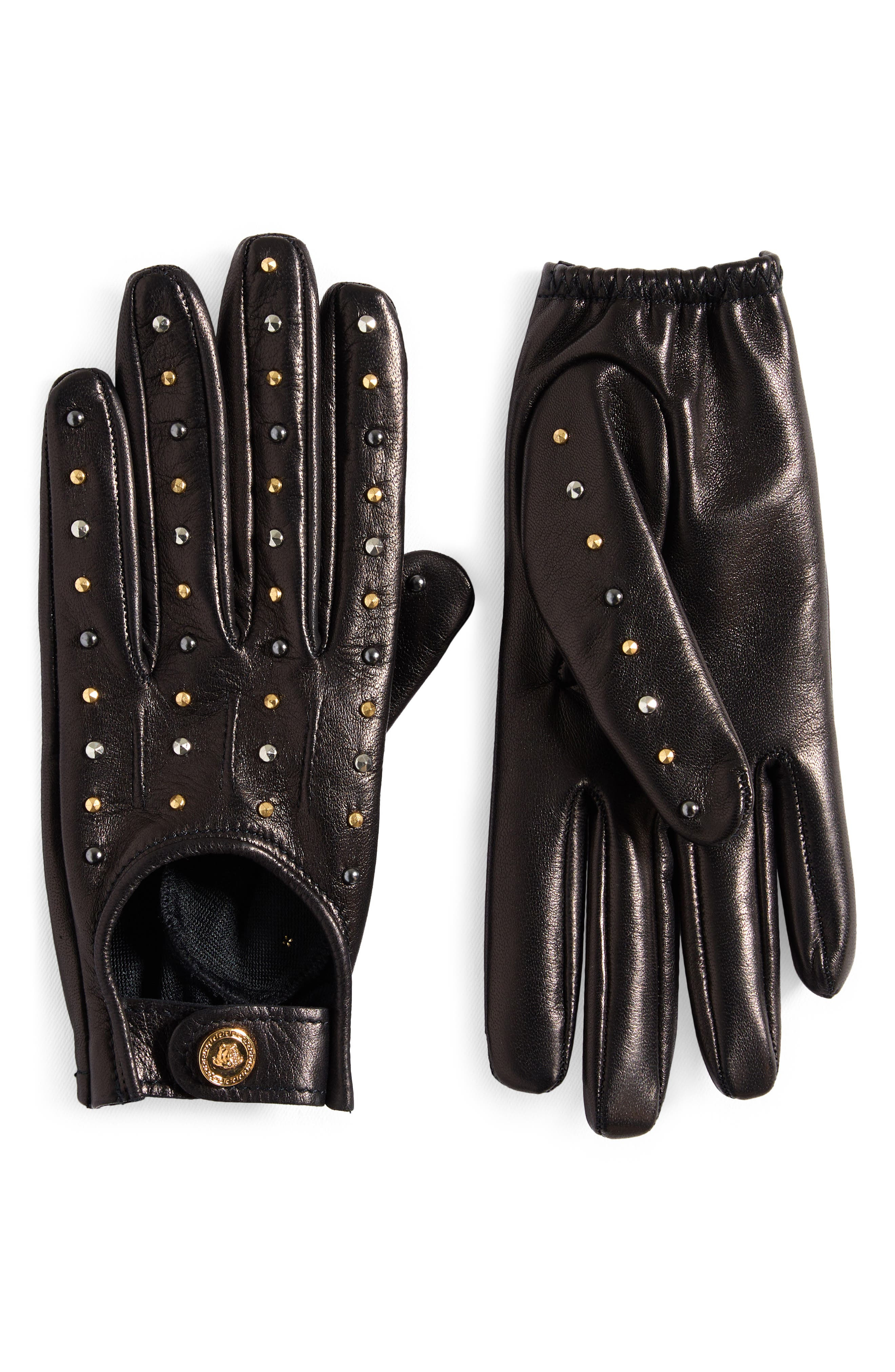 Versace Studded Leather Gloves in Black at Nordstrom - 1