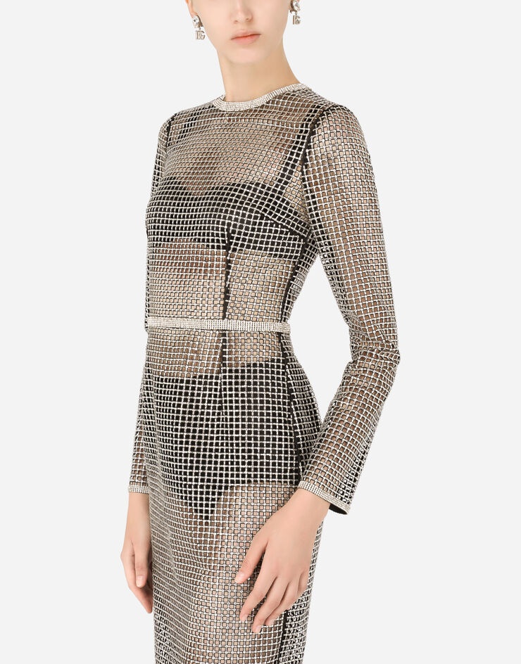 Mesh midi dress with rhinestone embellishment - 4