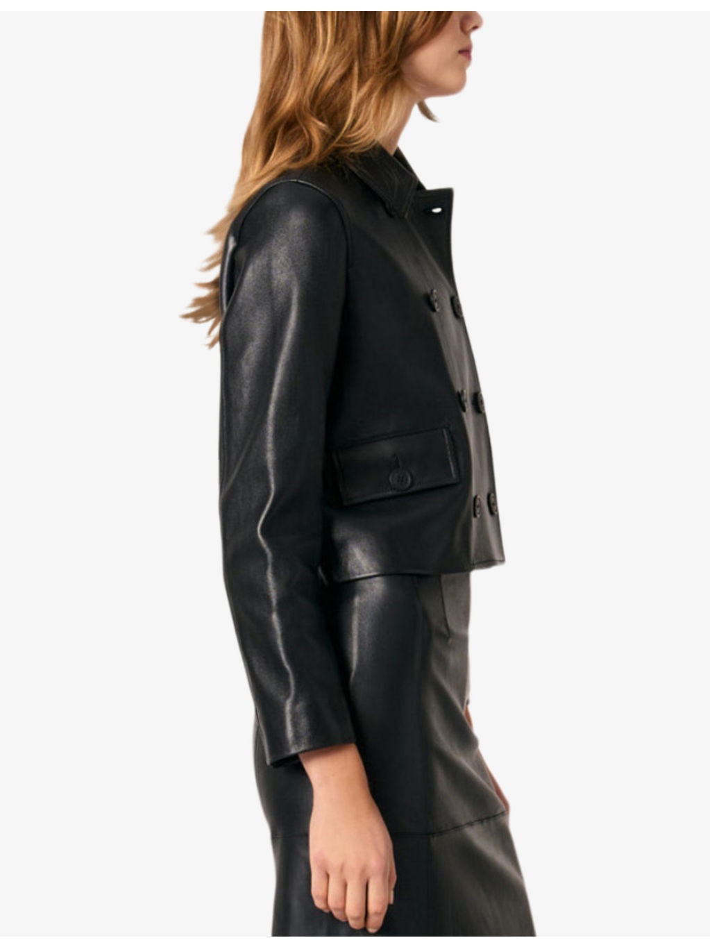 Double-breasted side-pocket leather jacket - 3