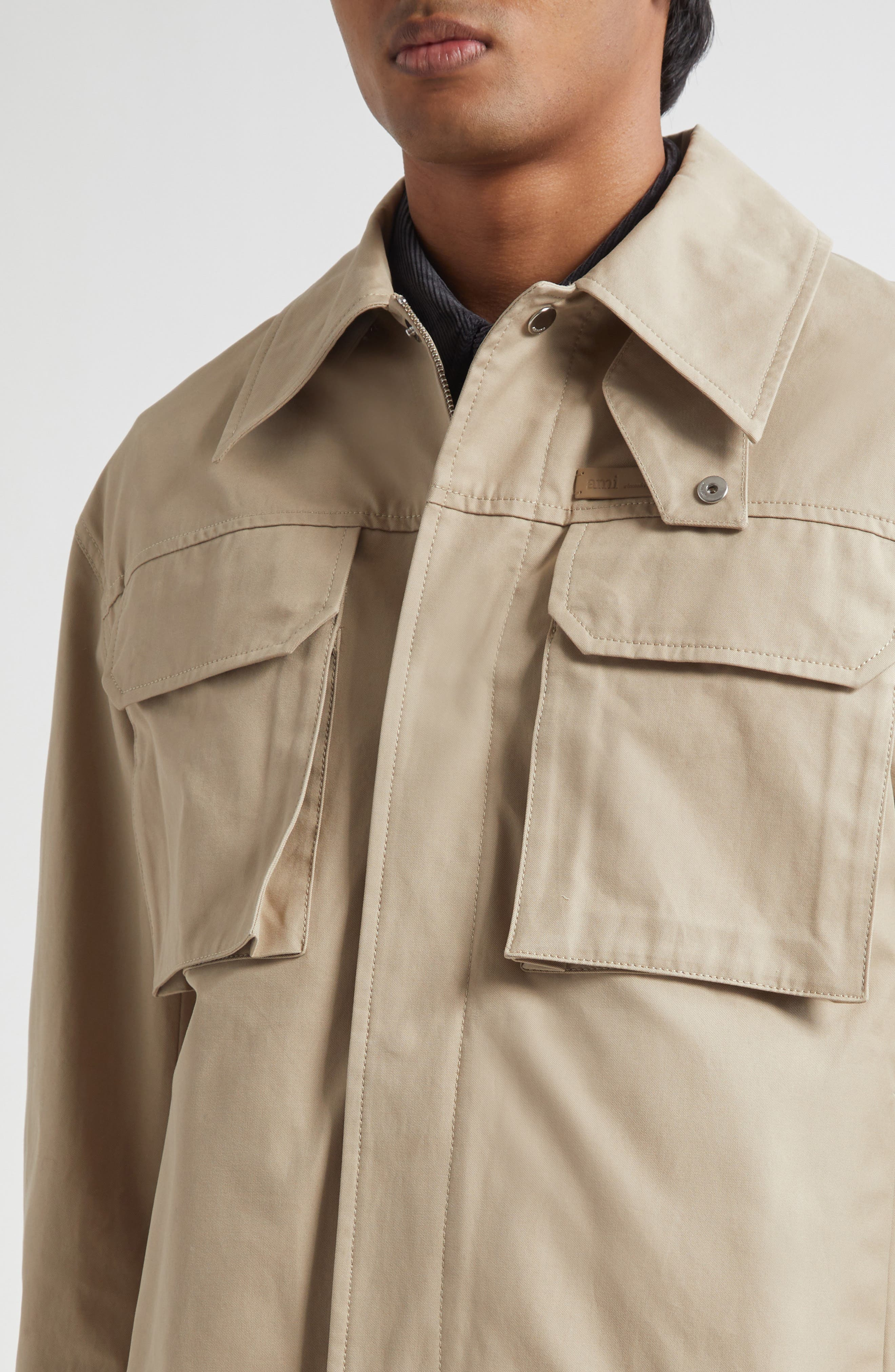 AMI PARIS Cotton Gabardine Worker Jacket in Cafe Creme at Nordstrom - 4