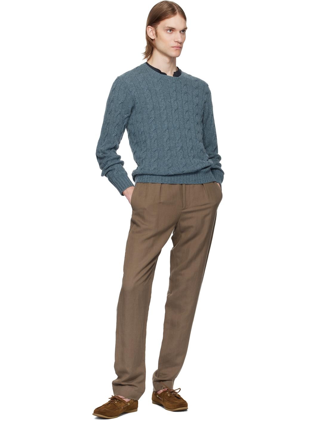 Brown Hand-Tailored Silk-Linen Suit Trousers - 4