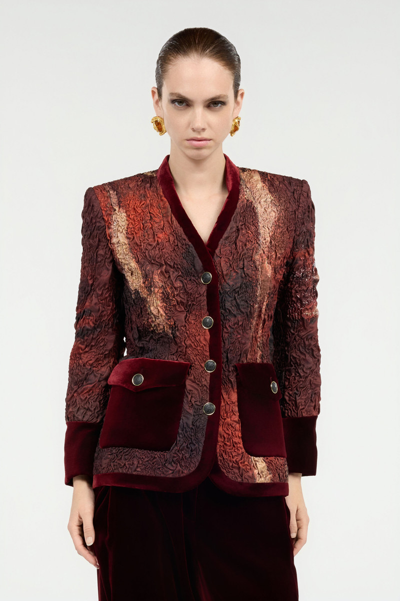 Red Silk Jacket With Marble Print 3