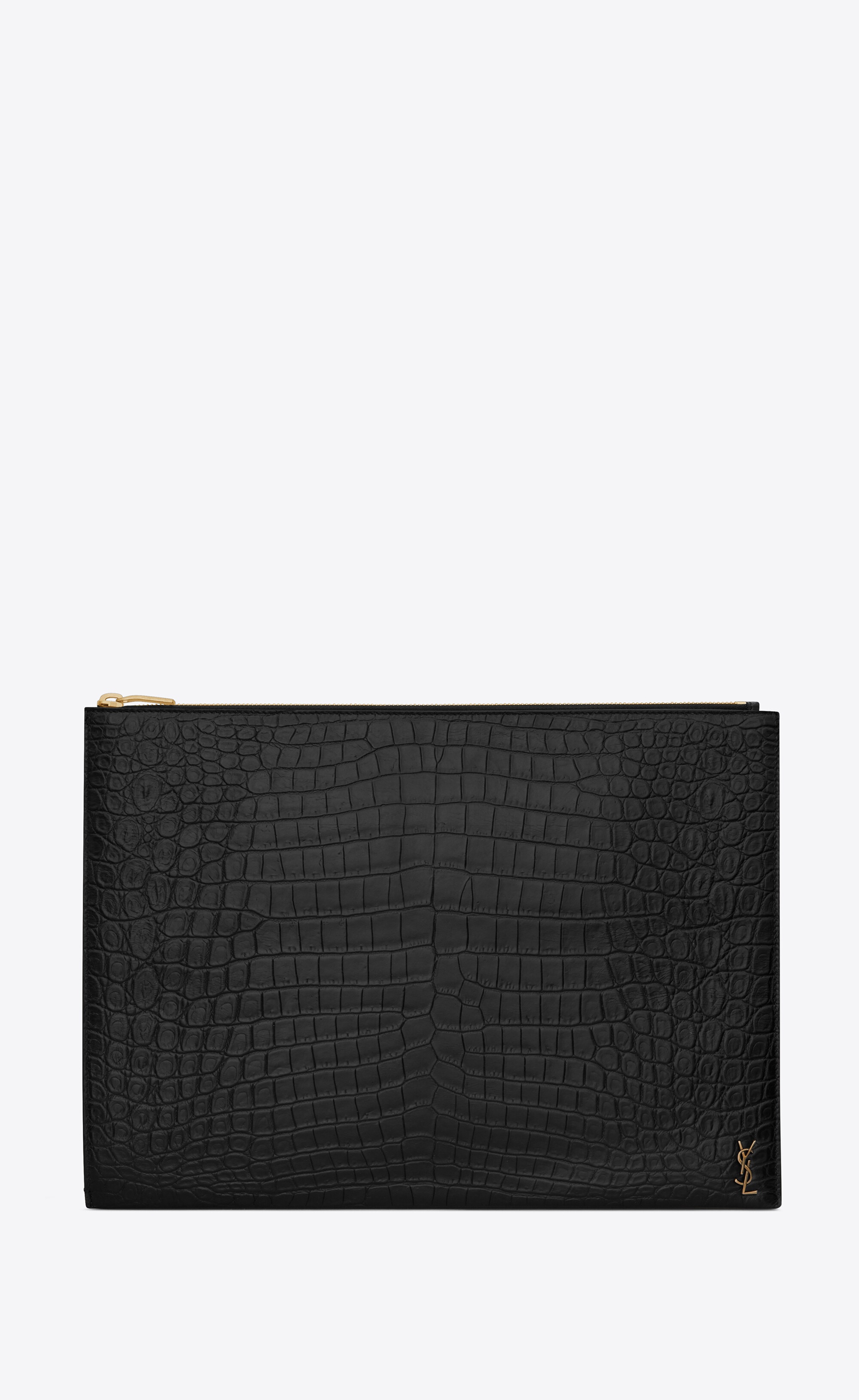tiny monogram document holder in crocodile-embossed matte leather - 2