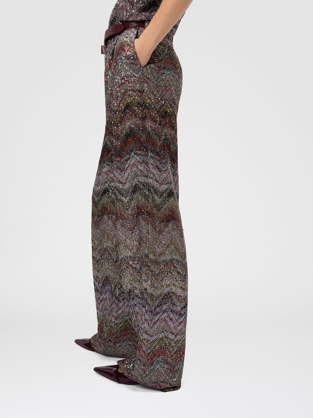 Wide Leg Pants with Zigzag Pattern - 4