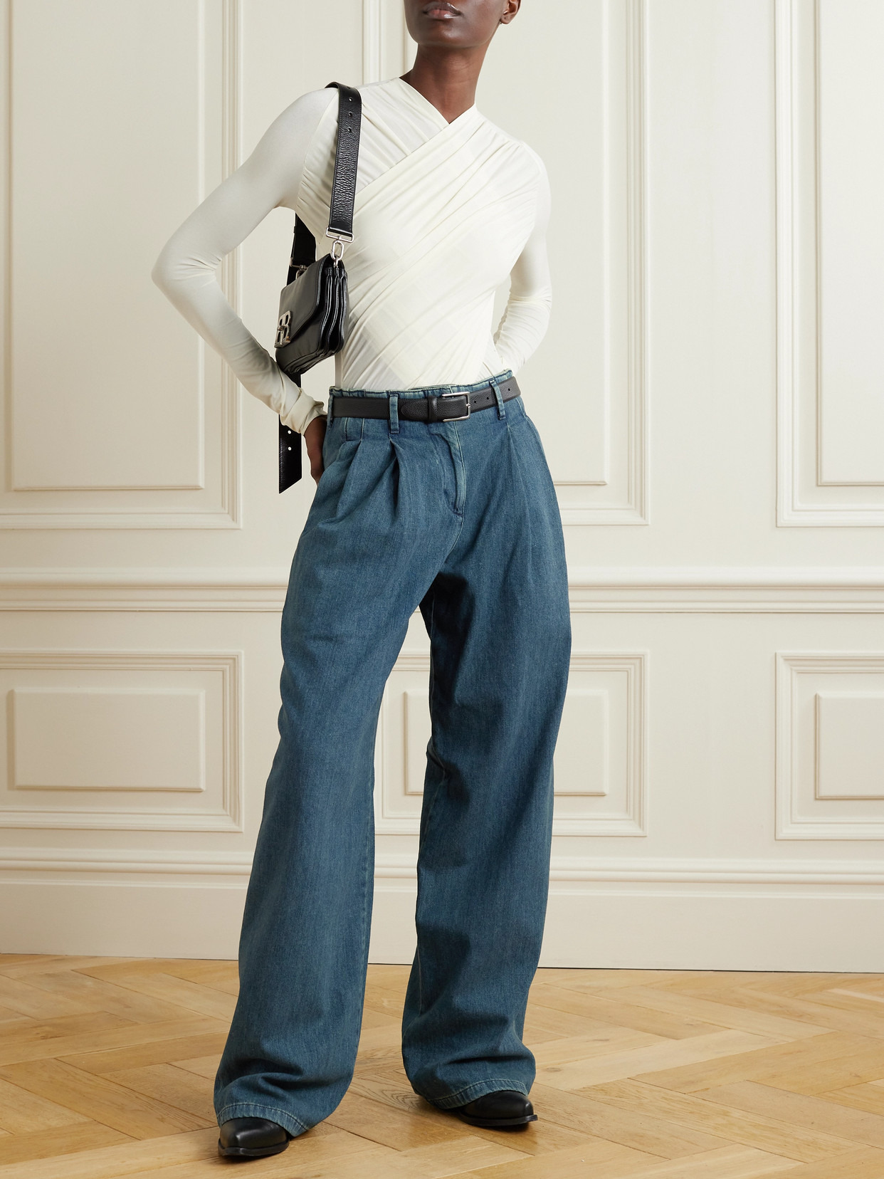 Embellished Pleated High-rise Wide-leg Jeans - 2