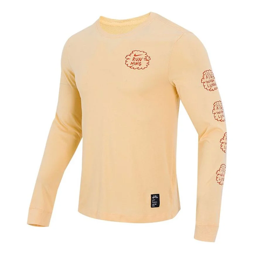 Men's Nike Basketball Training Sports Printing Breathable Long Sleeves Apricot Color T-Shirt AO0653- - 1
