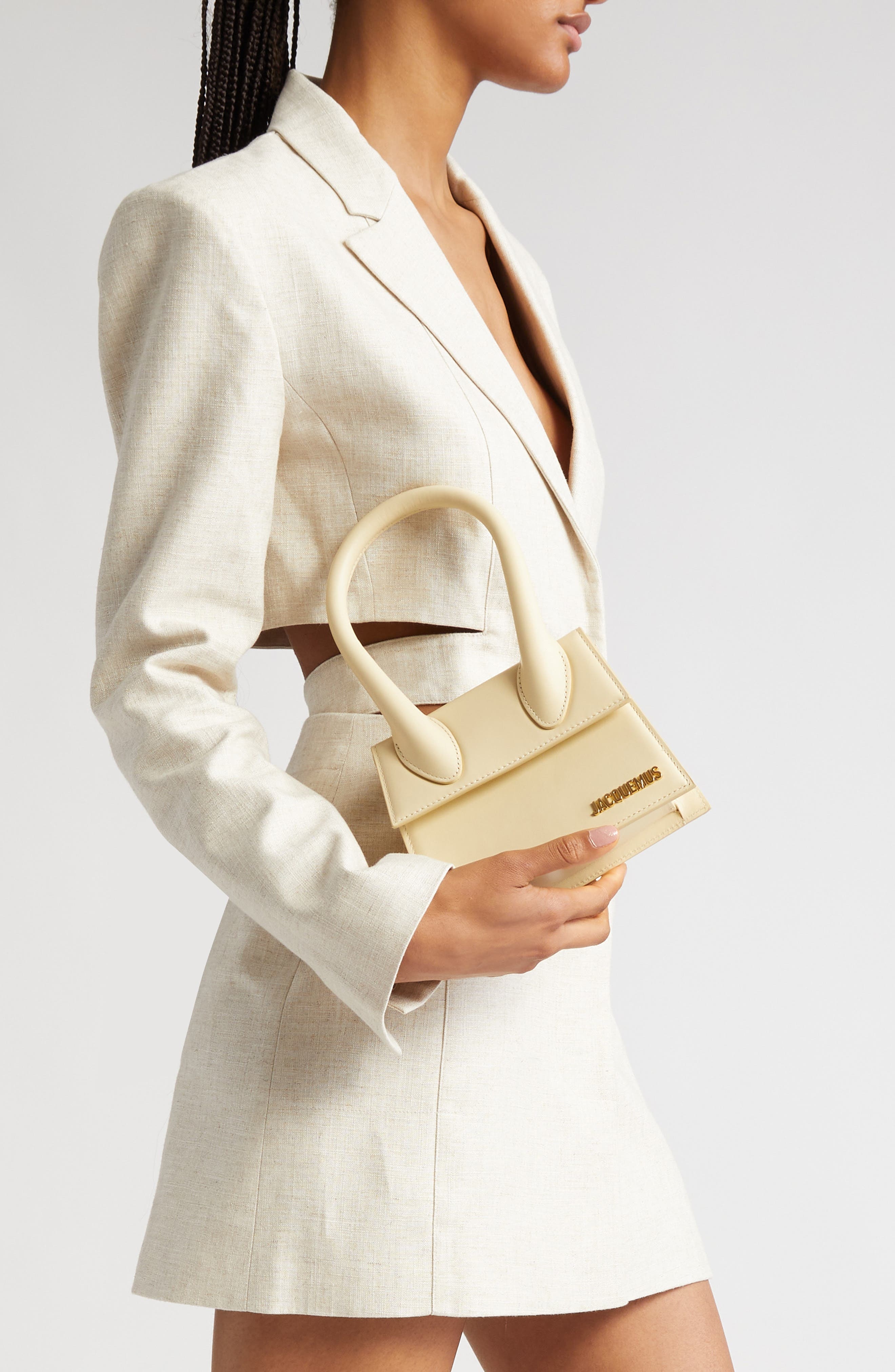 Jacquemus Le Chiquito Moyen Leather Top Handle Bag in Ivory at Nordstrom - 2