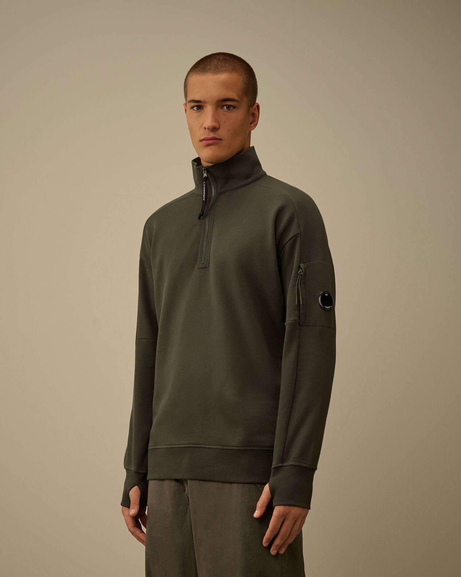 Diagonal Raised Fleece Half Zip Sweatshirt - 3