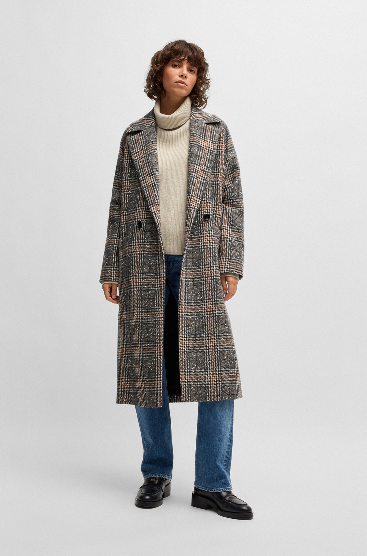LOOSE-FIT DOUBLE-BREASTED COAT IN GLEN-CHECK TWEED - 2