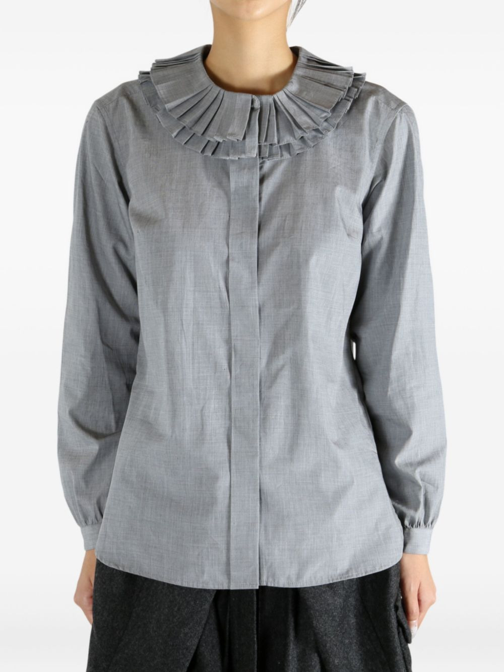pleated-frills cotton shirt - 2