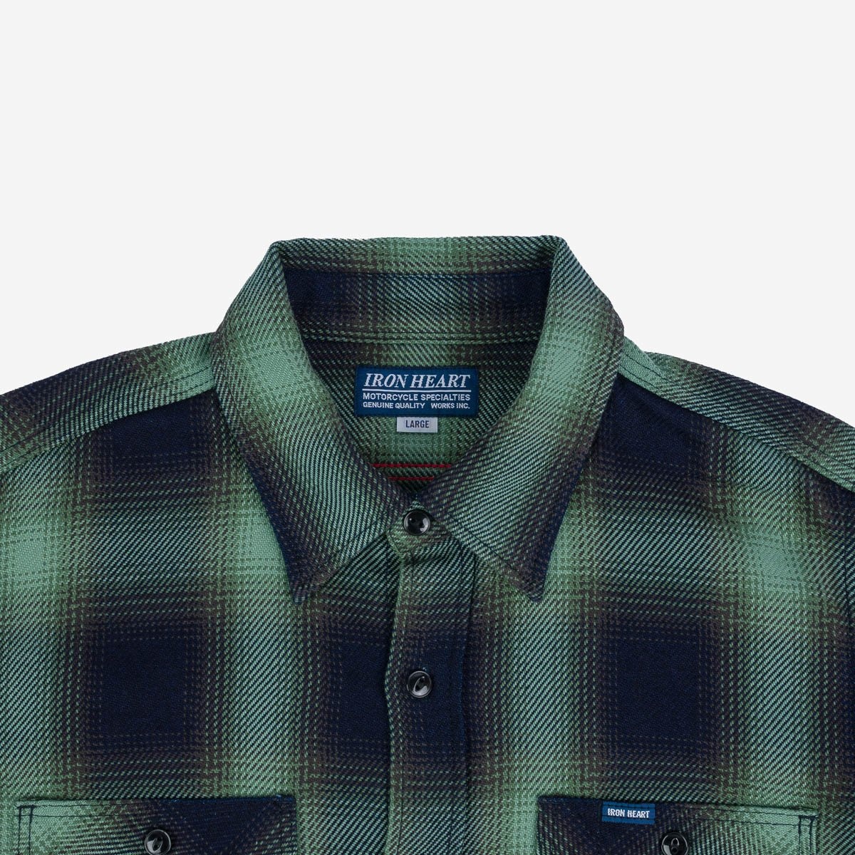 IHSH-349-GRN 9oz Selvedge Ombré Check Work Shirt - Green - 7