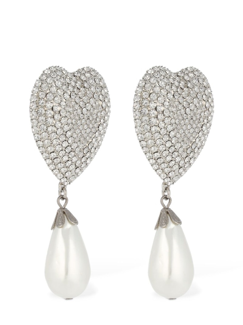 Heart crystal & faux pearl drop earrings - 3