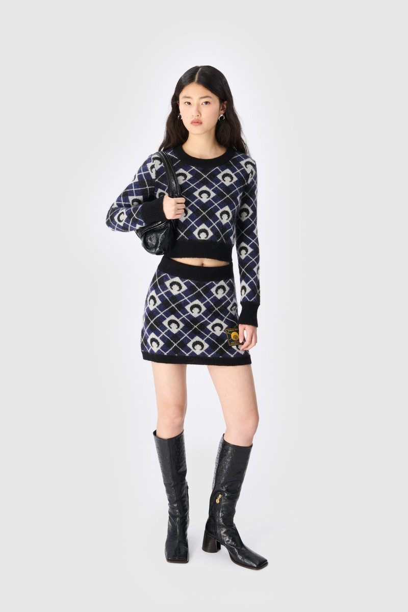 Moon Argyle Knit Cropped Sweater - 1