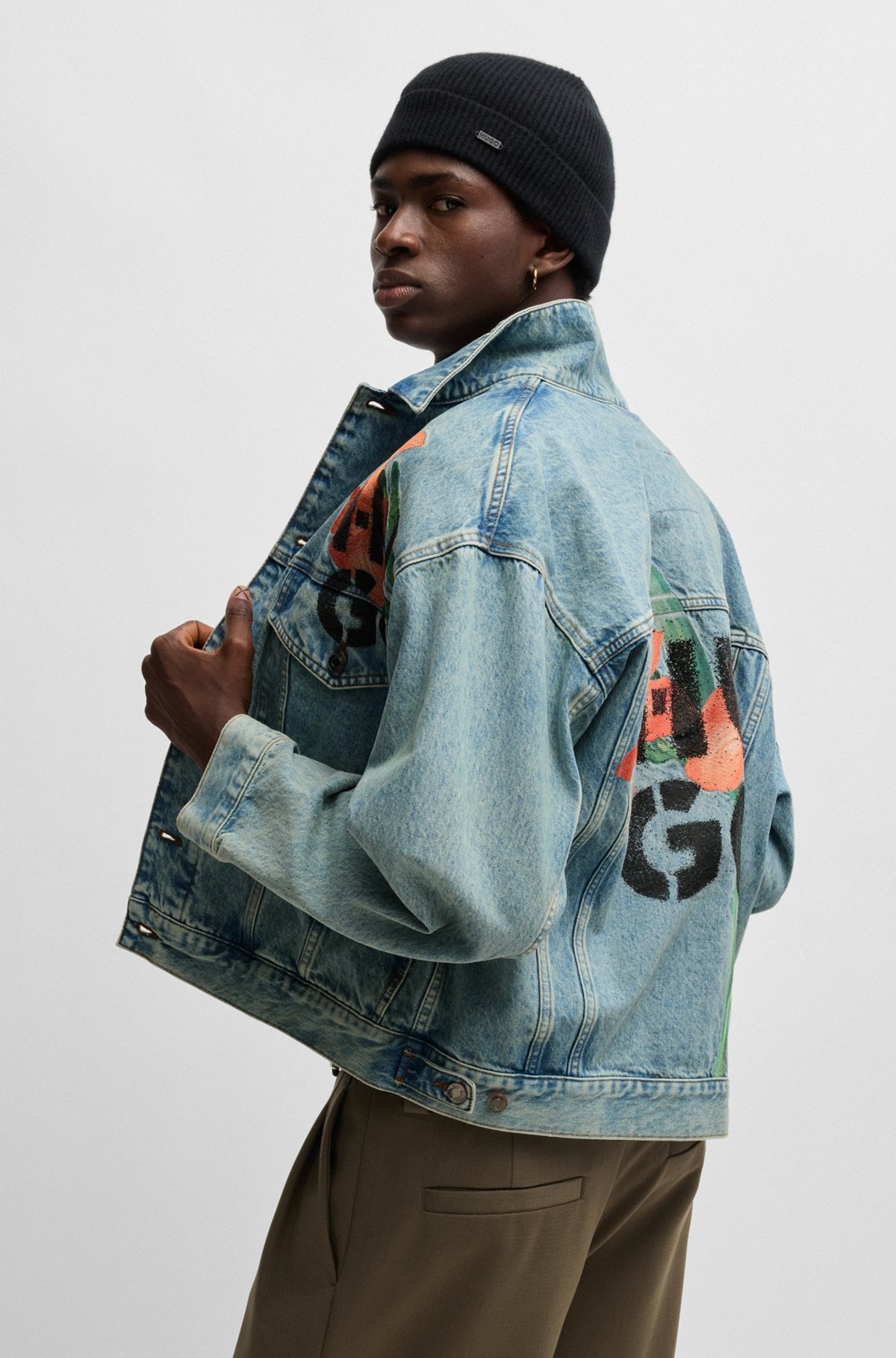 REGULAR-FIT JACKET IN RIGID DENIM WITH LOGO PRINTS - 4