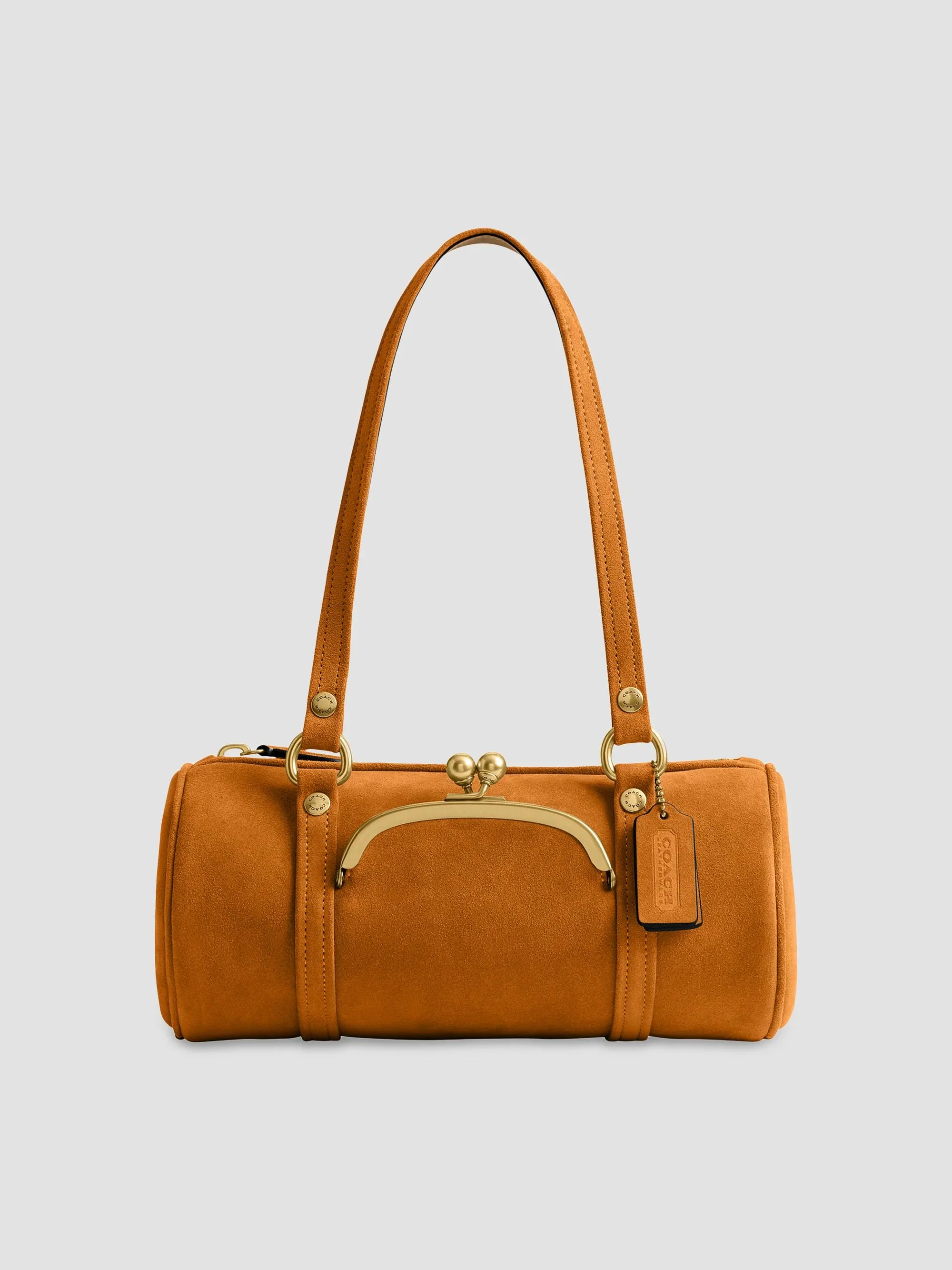 Women's Kisslock Barrel Suede Shoulder Bag - Marigold - 1