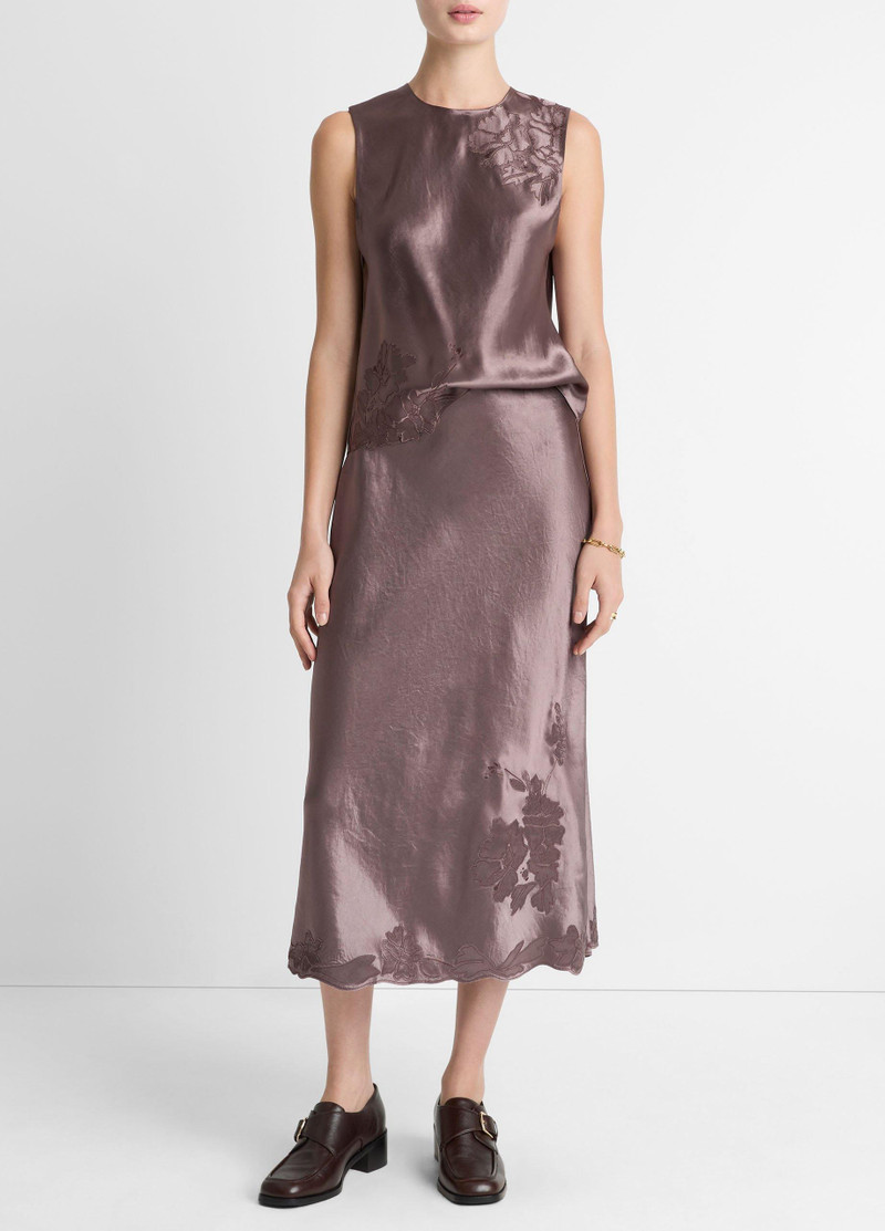 Floral-Embroidered Satin Slip Skirt 1