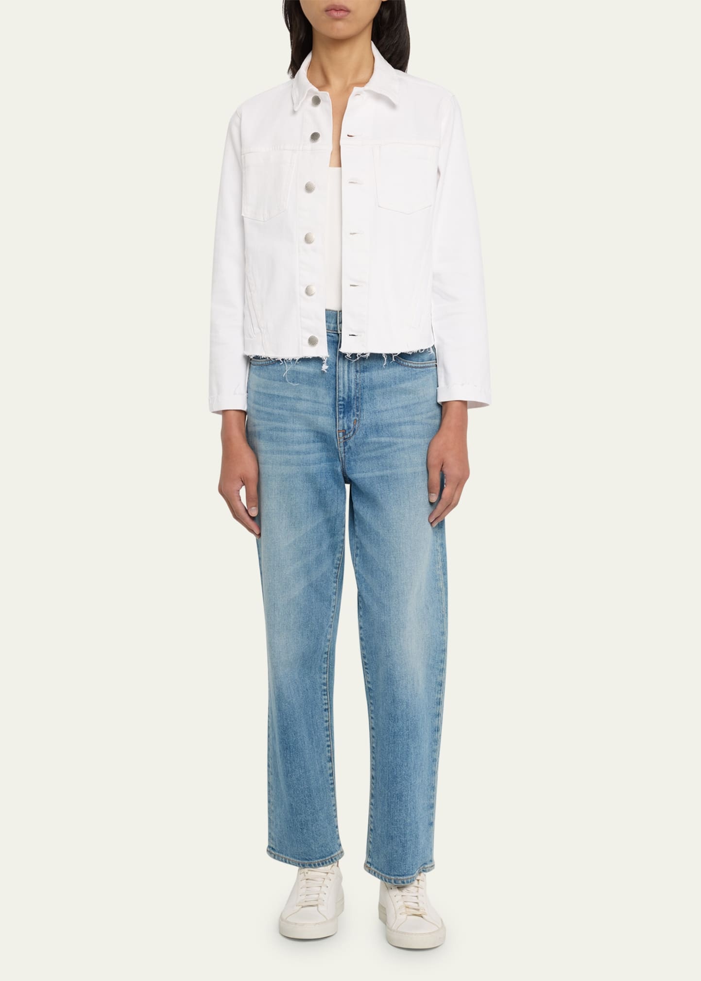 Janelle Slim Cropped Jean Jacket with Raw Hem - 2