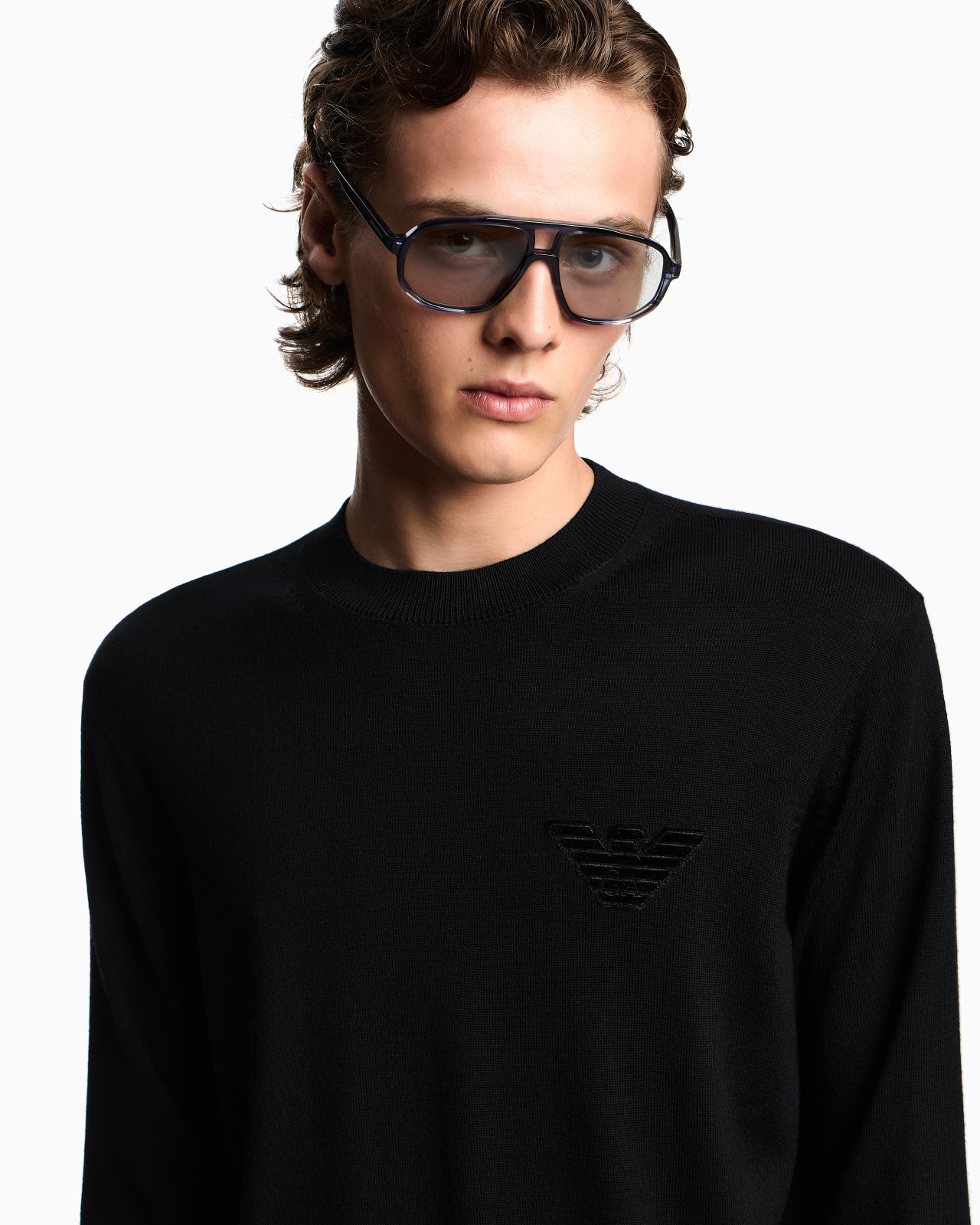 PLAIN-KNIT VIRGIN-WOOL JUMPER WITH EAGLE PATCH - 5
