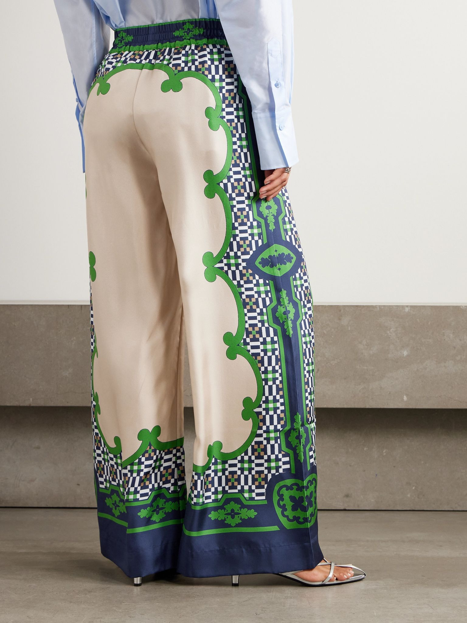 Icon printed silk-twill wide-leg pants Cream - 4