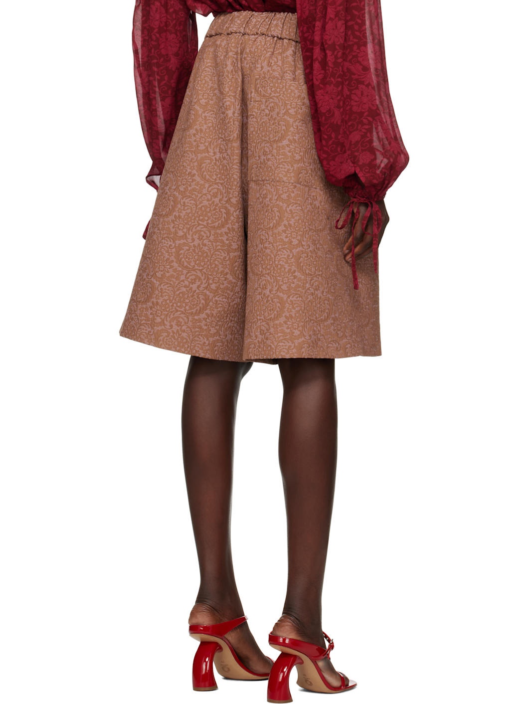 Brown Jacquard Shorts - 3