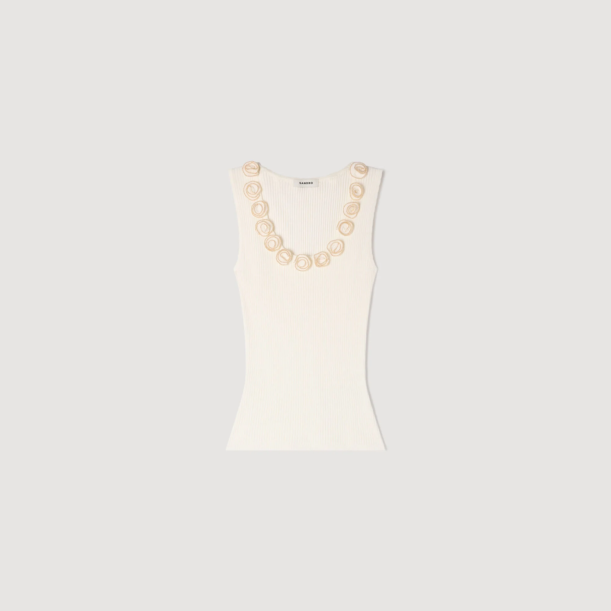 RIBBED KNIT TOP WITH BEADED ROSES - 1