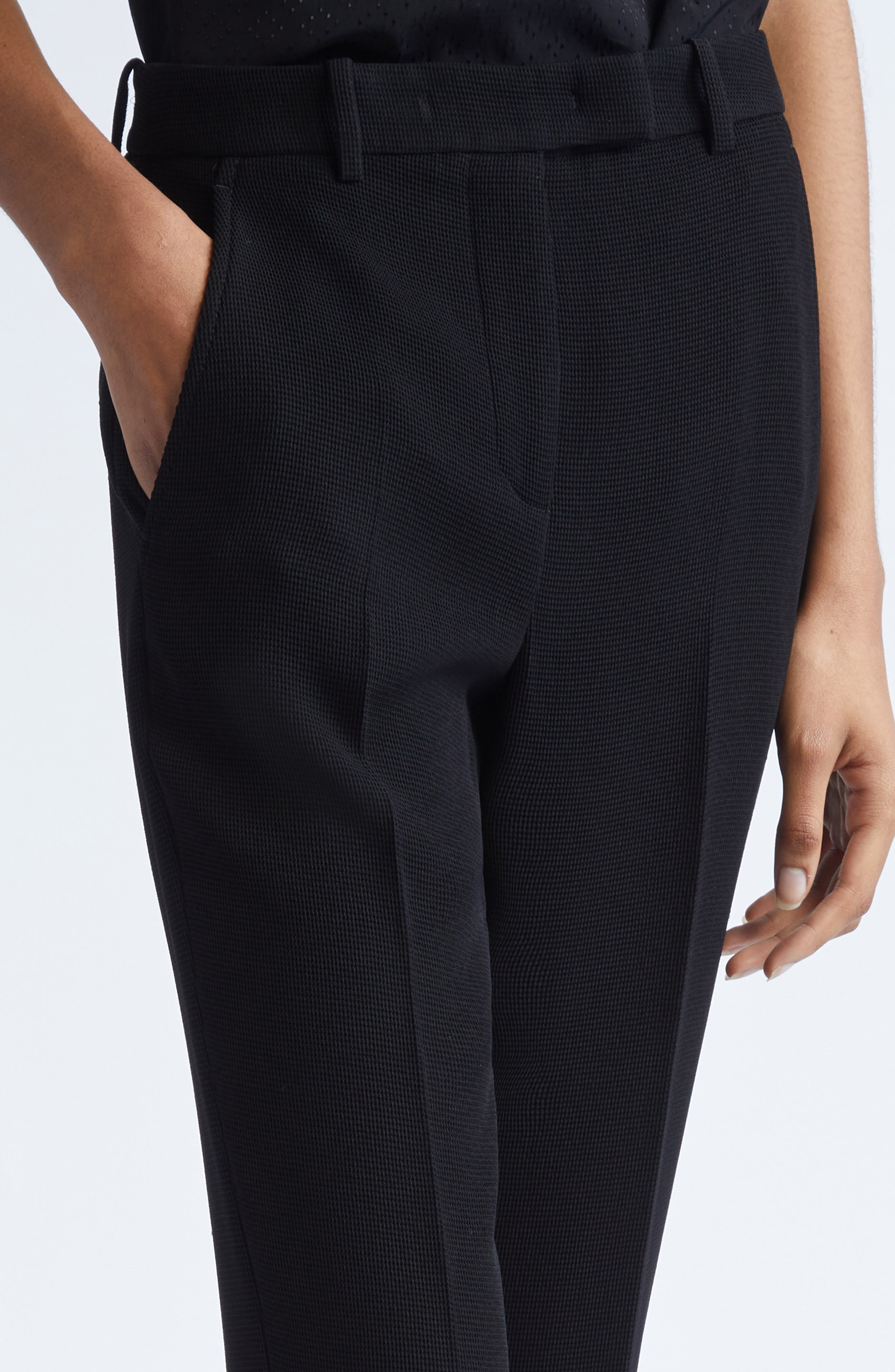 Emporio Armani Tech Waffle Straight Leg Pants in Solid Black at Nordstrom - 5