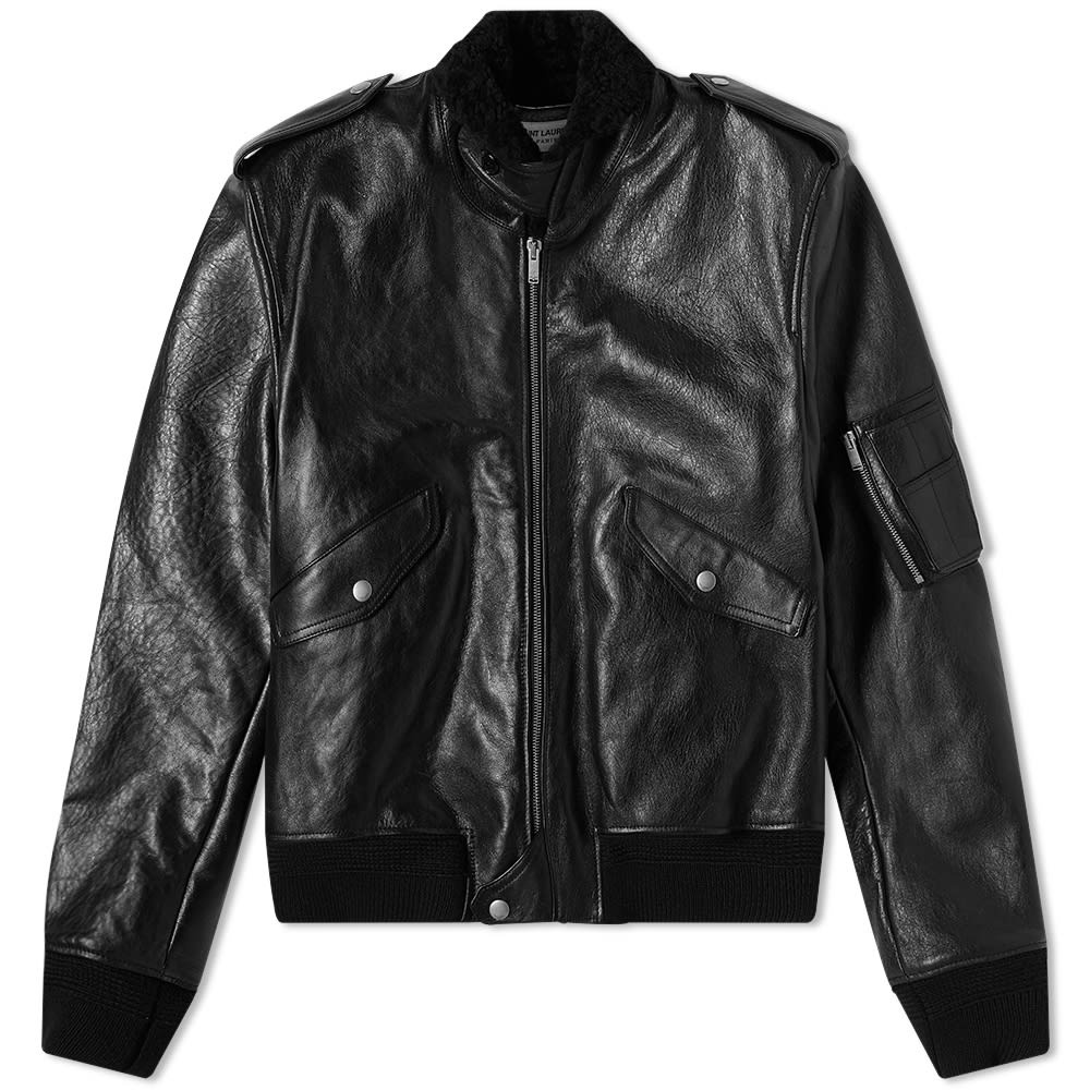 Saint Laurent Leather Shearling Bomber Jacket - 1