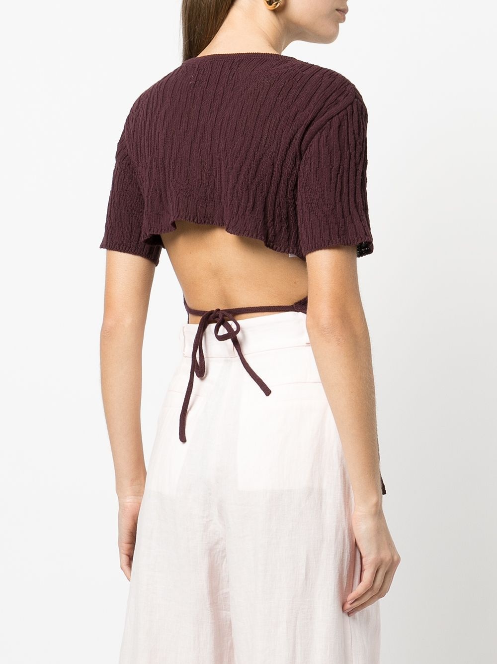 tie-fastening open-back T-shirt - 4